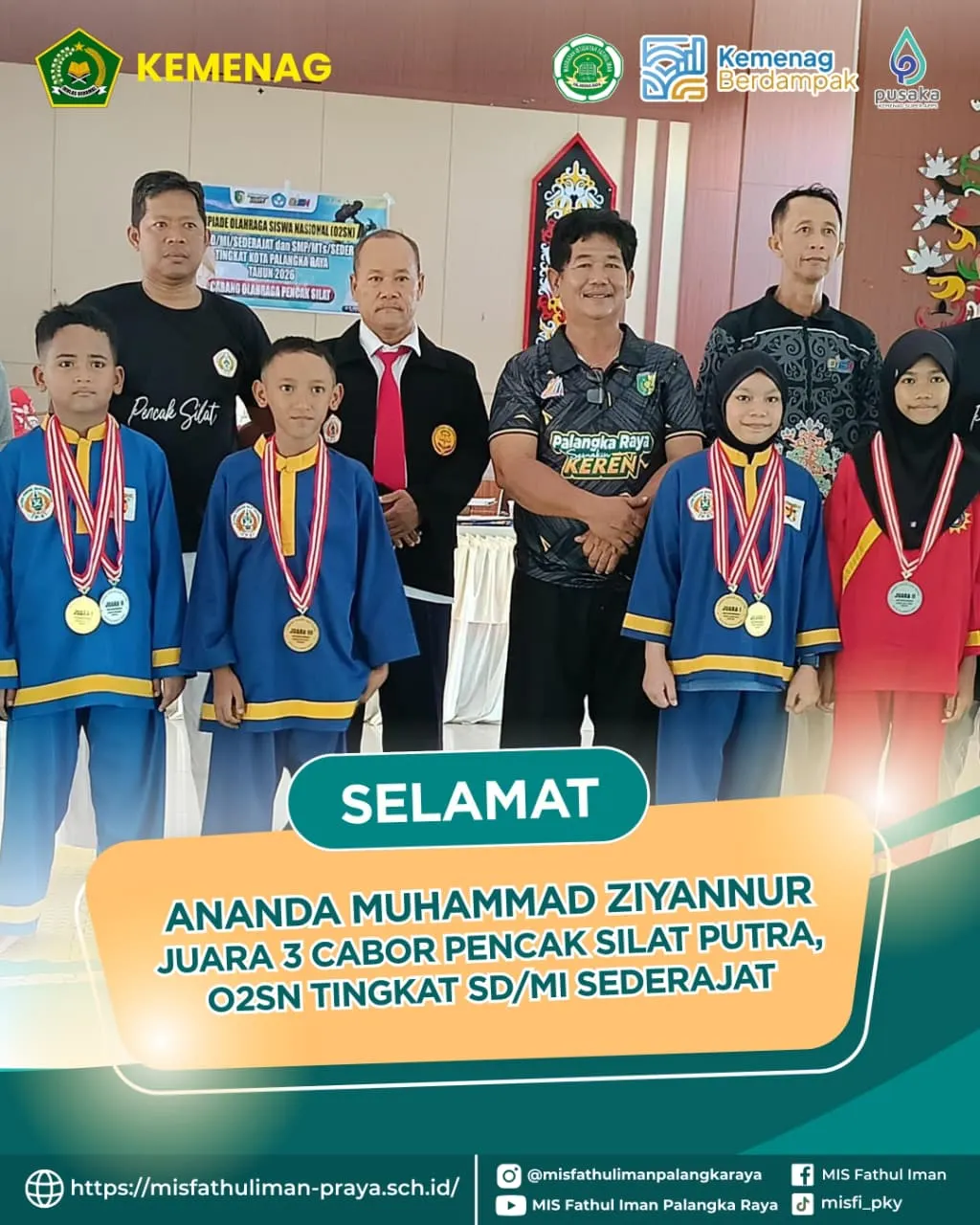 Muhammad Ziyannur Raih Juara 3 Pencak Silat O2SN Tingkat SD/MI Kota Palangka Raya