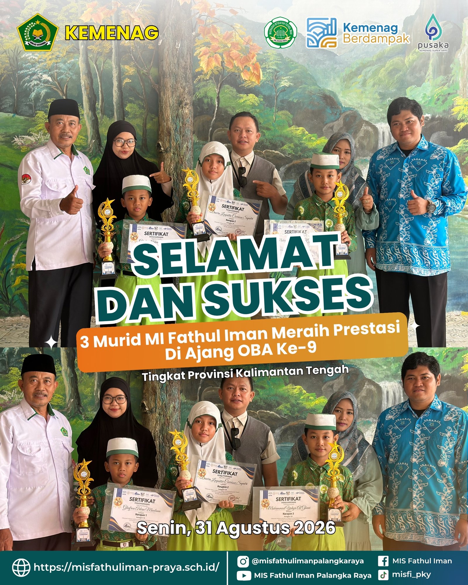 Tiga Murid MI Fathul Iman Raih Prestasi pada Olimpiade Bahasa Arab (OBA) ke-9 Tingkat Provinsi Kalimantan Tengah